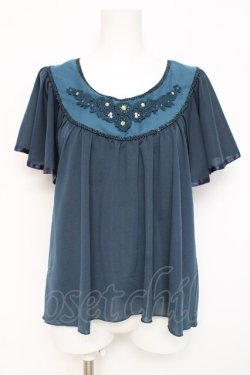 画像1: axes femme / フロントレース半袖シフォントップス  グリーン Y-26-03-09-036-AX-TO-SZ-ZY