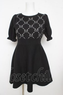 画像1: evelyn / リボン柄ニットワンピース  黒 Y-26-03-11-052-LO-OP-SZ-ZY