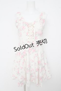 画像1: LIZ LISA / ブーケ柄編み上げワンピース 0 オフ白 Y-26-03-11-055-LO-OP-SZ-ZY