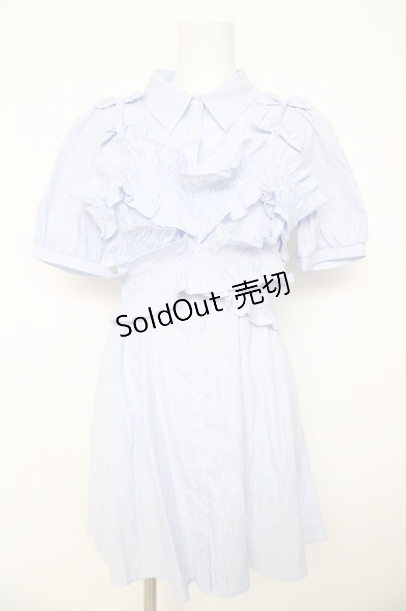 画像1: evelyn / リボンビスチェ付きシャツワンピース F サックス Y-26-03-11-057-LO-OP-SZ-ZS (1)