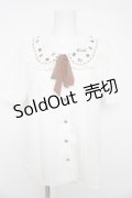 Amavel / クッキー刺繍入り配色リボンタイ付半袖ブラウス M ブラウン Y-26-03-11-008-CA-BL-SZ-ZY