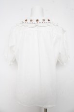 画像2: Amavel / クッキー刺繍入り配色リボンタイ付半袖ブラウス M ブラウン Y-26-03-11-008-CA-BL-SZ-ZY (2)