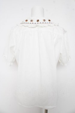 画像2: Amavel / クッキー刺繍入り配色リボンタイ付半袖ブラウス M ブラウン Y-26-03-11-008-CA-BL-SZ-ZY