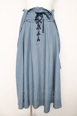 画像1: axes femme / サス付レースアップロングスカート F サックス Y-26-03-11-114-AX-SK-SZ-ZY