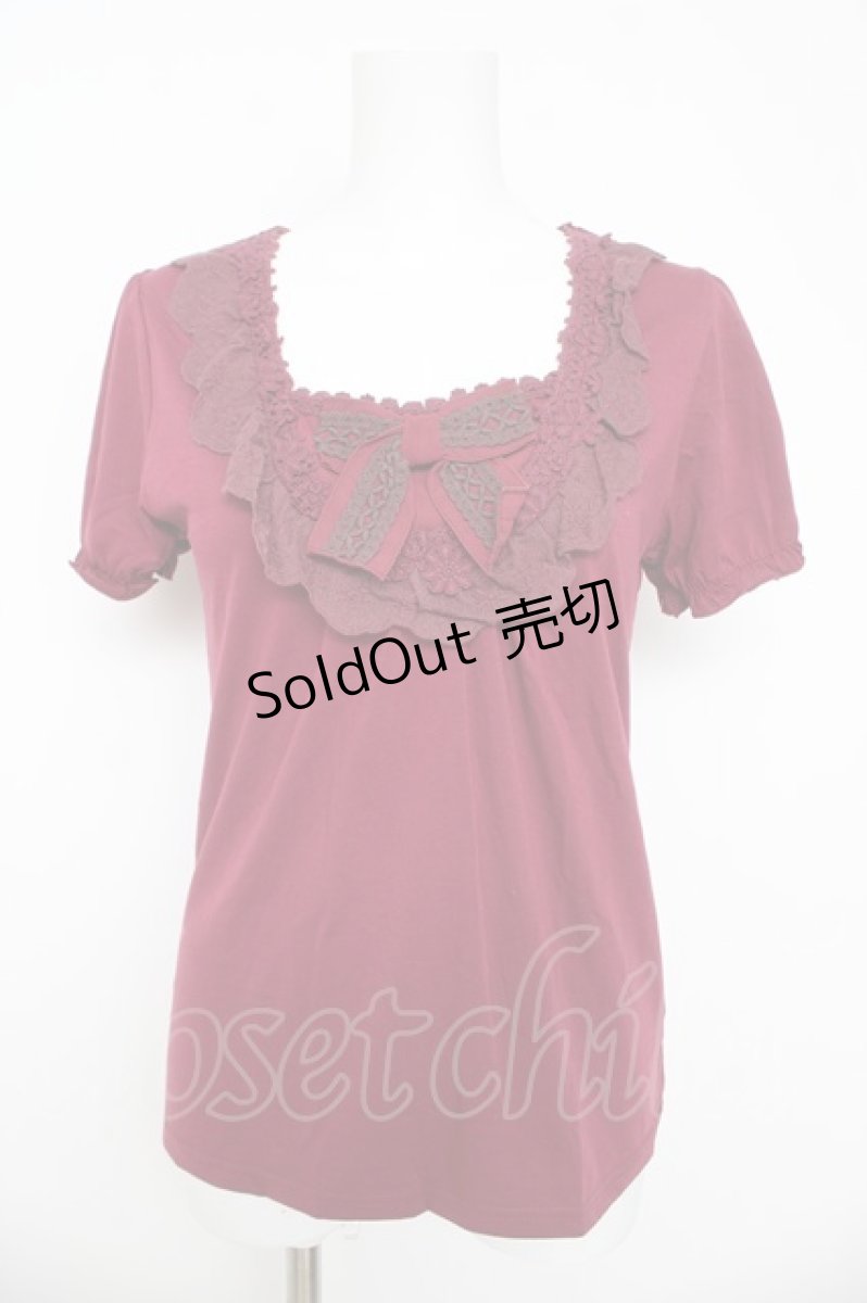 画像1: axes femme / リボン半袖プルオーバー M ワイン Y-26-03-11-011-AX-TO-SZ-ZS (1)