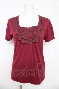 画像1: axes femme / リボン半袖プルオーバー M ワイン Y-26-03-11-011-AX-TO-SZ-ZY