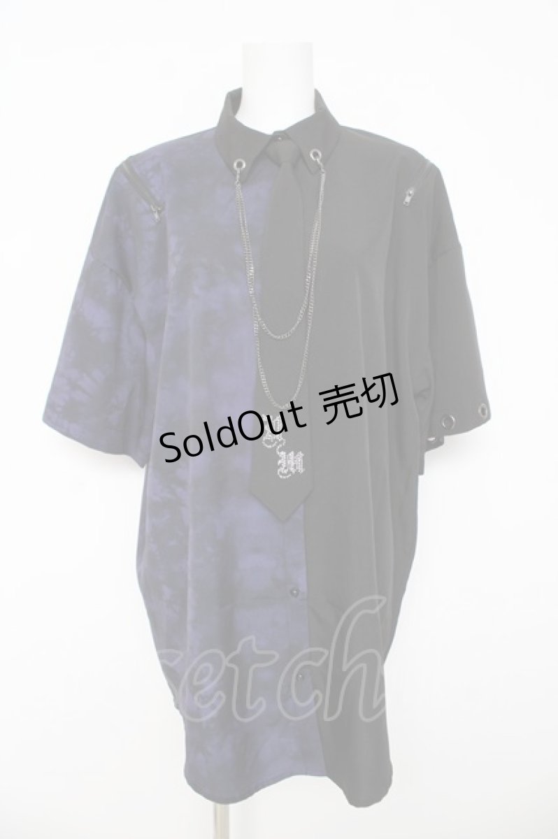 画像1: NOEMIE / タイダイ配色切り替えユニセックスシャツ F 紫 Y-26-03-11-013-LO-BL-SZ-ZY (1)