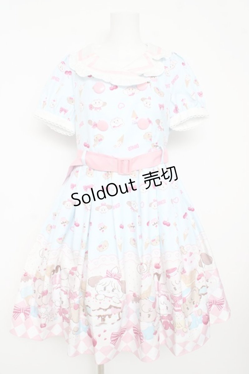 画像1: axes femme kawaii / mikko illustration × axes femme KAWAII ダイナーカフェワンピース M サックス Y-26-03-11-024-AX-OP-SZ-ZY (1)
