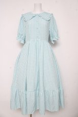 画像1: m petit by misako / TT*Mギンガムチェック半袖ワンピース L 中水色 Y-26-03-11-037-LO-OP-SZ-ZS (1)