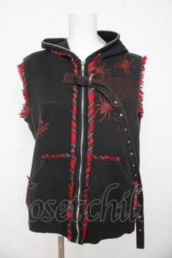 画像1: h.ANARCHY / 蜘蛛ptノースリーブパーカー  黒/赤 Y-26-03-13-062-HN-TO-SZ-ZY