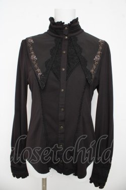 画像1: Ozz oneste / 薔薇刺繍立ち襟ブラウス  黒 Y-26-03-13-063-OO-BL-SZ-ZY