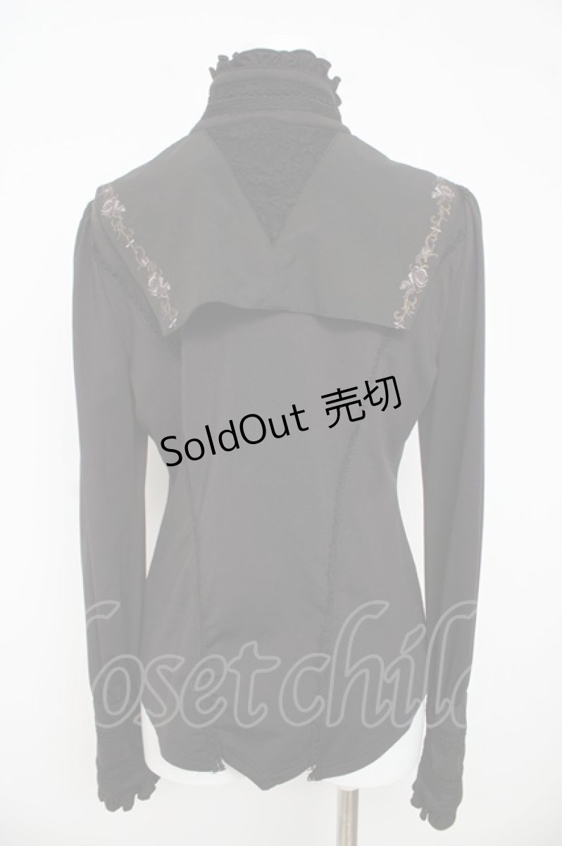 画像2: Ozz oneste / 薔薇刺繍立ち襟ブラウス  黒 Y-26-03-13-063-OO-BL-SZ-ZY (2)