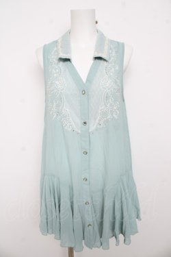 画像1: axes femme / 刺繍入襟付チュニック M グリーン Y-26-03-13-069-AX-OP-SZ-ZY