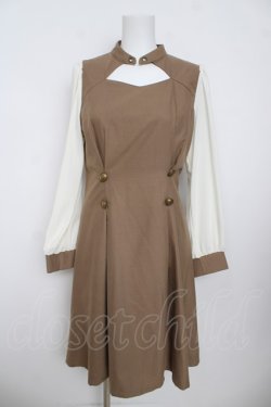 画像1: axes femme POETIQUE / チョーカーデザイン連釦ワンピース M 茶 Y-26-03-13-108-AX-OP-SZ-ZY