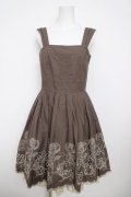 Emily Temple cute / バラ＆ウサギラメ刺繍ノースリーブワンピース M ブラウン Y-26-03-13-124-ET-OP-SZ-ZY
