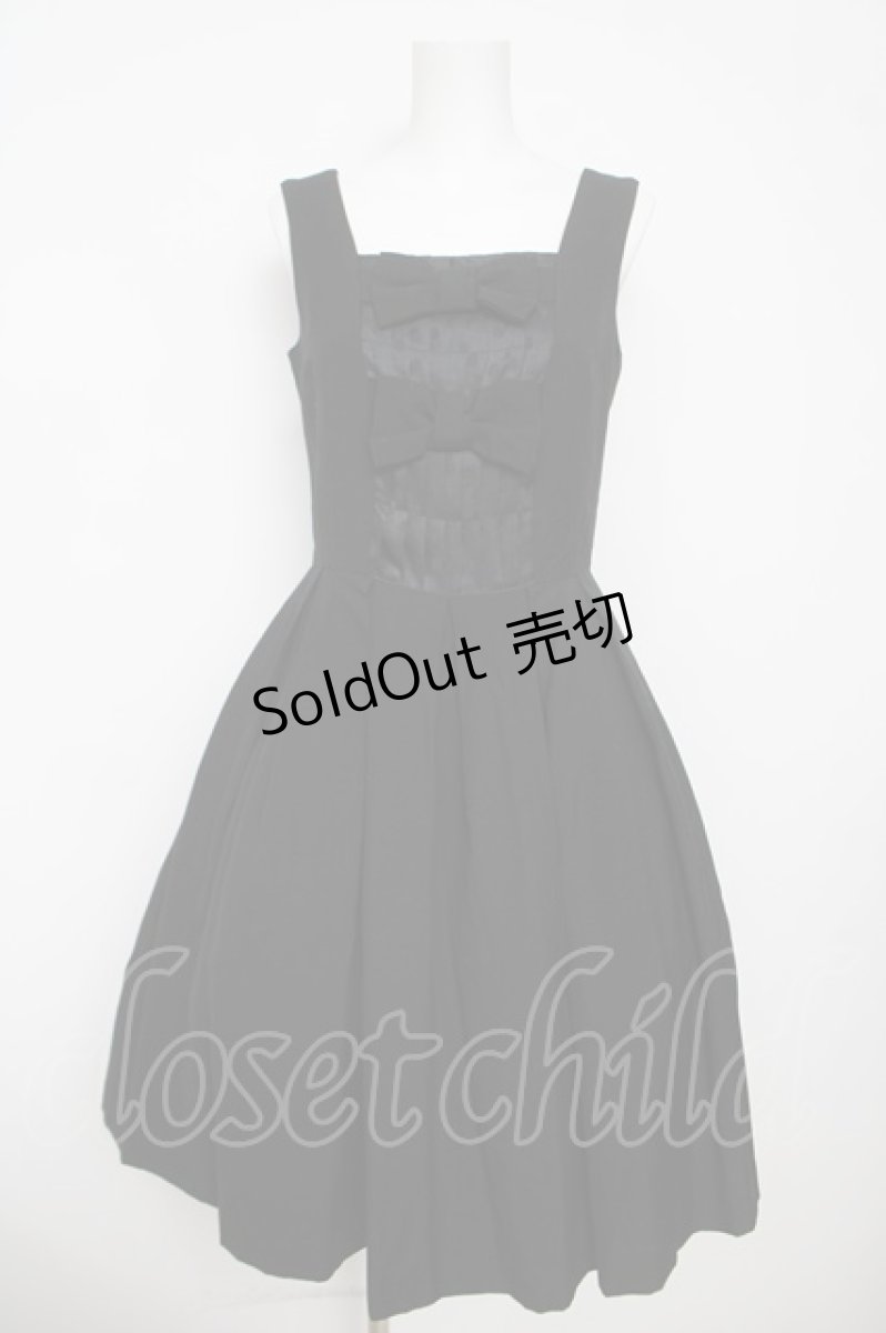 画像1: Emily Temple cute / ドットジャガードリボンノースリーブワンピース M 黒 Y-26-03-13-125-ET-OP-SZ-ZY (1)