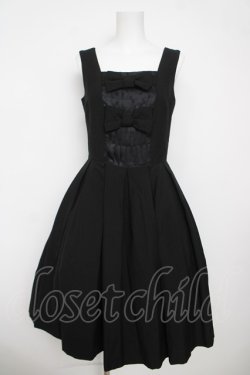 画像1: Emily Temple cute / ドットジャガードリボンノースリーブワンピース M 黒 Y-26-03-13-125-ET-OP-SZ-ZY