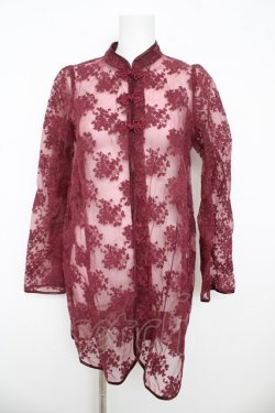 画像1: axes femme kawaii / シースルーチャイナブラウス M ワイン Y-26-03-13-015-AX-BL-SZ-ZY