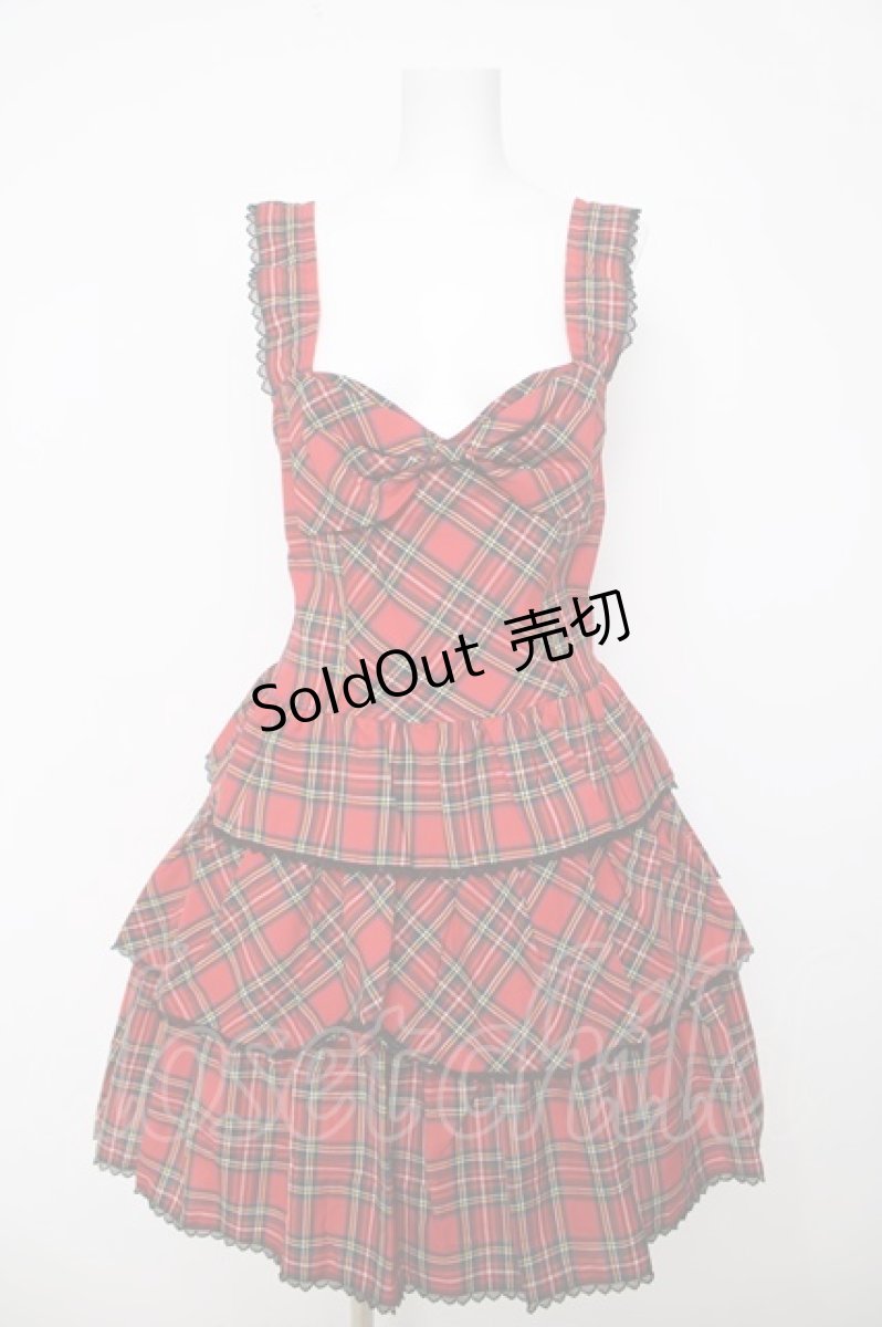 画像1: Heart E / タータンチェック3段スカートのサンドレス 9号 赤 Y-26-03-13-134-LO-OP-SZ-ZY (1)