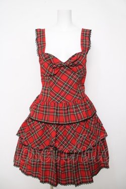 画像1: Heart E / タータンチェック3段スカートのサンドレス 9号 赤 Y-26-03-13-134-LO-OP-SZ-ZY