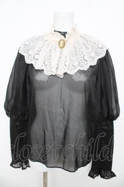 画像1: axes femme NOSTALGIE / レース襟付シフォンブラウス F 黒 Y-26-03-13-002-AX-BL-SZ-ZY