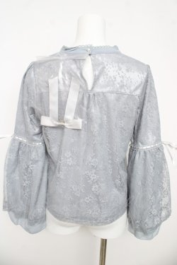 画像2: axes femme POETIQUE / リボン付レース姫袖ブラウス M グレー Y-26-03-13-020-AX-BL-SZ-ZY
