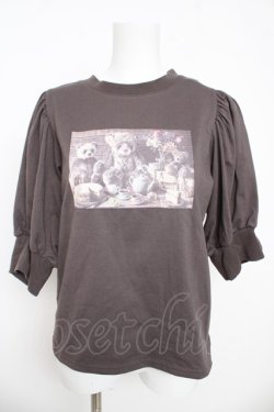 画像1: axes femme POETIQUE / おかしなお茶会パフ袖Tシャツ M チャコール Y-26-03-13-021-AX-TO-SZ-ZY