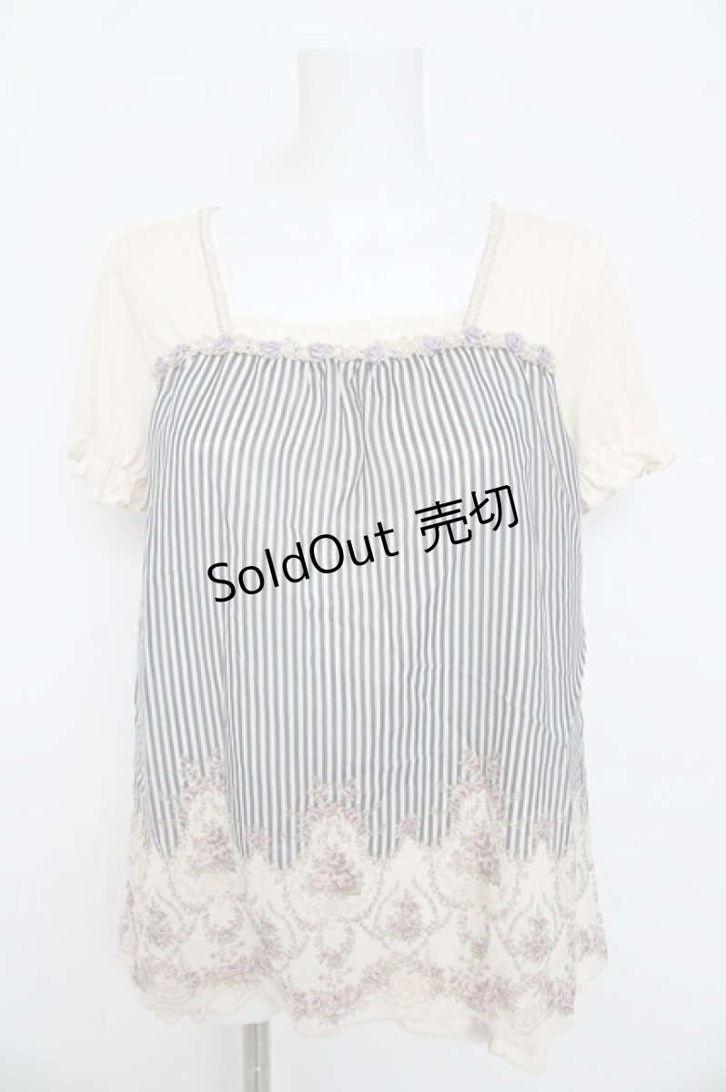 画像1: axes femme / 巻きバラ付きストライプ柄プルオーバー M 生成り Y-26-03-13-024-AX-TO-SZ-ZY (1)