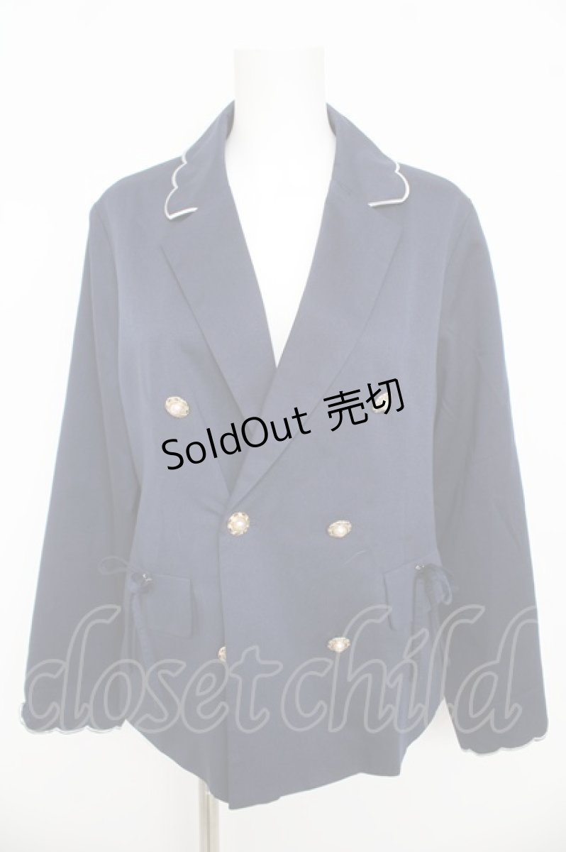 画像1: axes femme / スカラップ刺繍ダブルジャケット F 紺 Y-26-03-13-027-AX-JA-SZ-ZY (1)