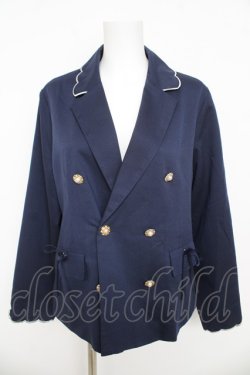 画像1: axes femme / スカラップ刺繍ダブルジャケット F 紺 Y-26-03-13-027-AX-JA-SZ-ZY