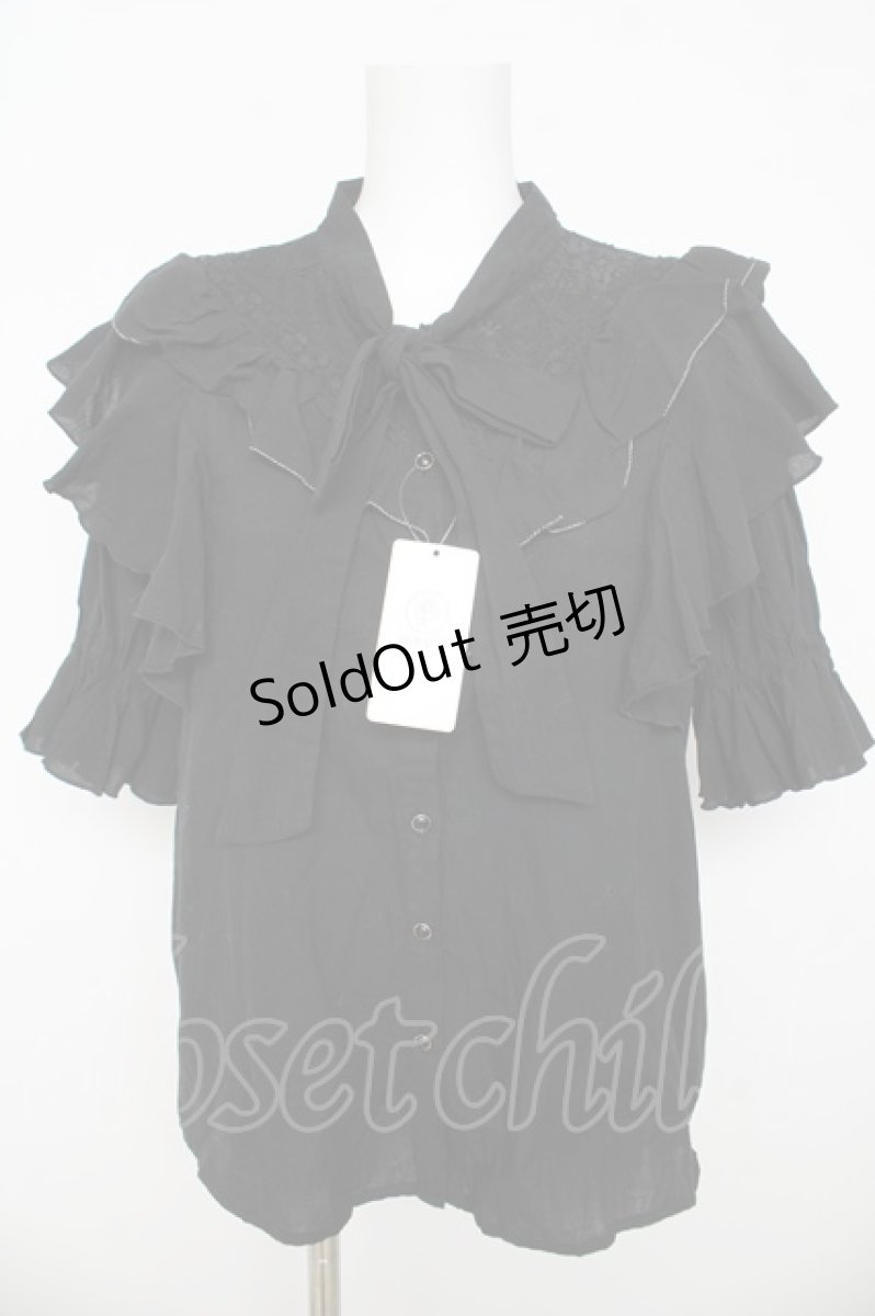 画像1: axes femme / リボンデザインコットンブラウス F 黒 Y-26-03-13-037-AX-BL-SZ-ZY (1)