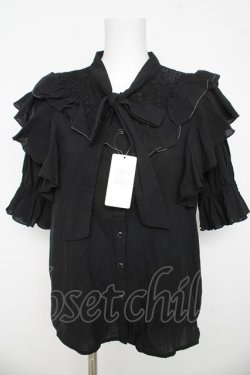 画像1: axes femme / リボンデザインコットンブラウス F 黒 Y-26-03-13-037-AX-BL-SZ-ZY