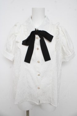 画像1: axes femme POETIQUE / バラふくれジャガード半袖ブラウス M 白 Y-26-03-13-004-AX-BL-SZ-ZY