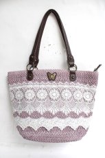 画像1: axes femme / 雑材×レーストートバッグ  ピンク Y-26-03-16-050-AX-BG-SZ-ZT500 (1)