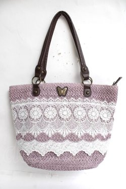 画像1: axes femme / 雑材×レーストートバッグ  ピンク Y-26-03-16-050-AX-BG-SZ-ZY