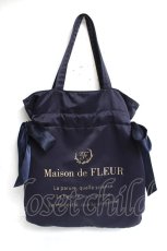 画像1: Maison de FLEUR / ダブルリボンギャザートートバッグ F ネイビー Y-26-03-16-051-LO-BG-SZ-ZT501 (1)