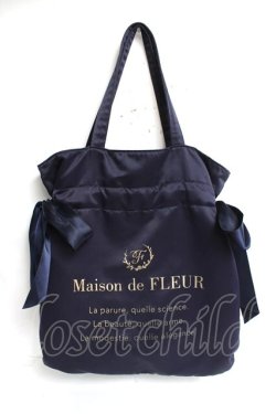 画像1: Maison de FLEUR / ダブルリボンギャザートートバッグ F ネイビー Y-26-03-16-051-LO-BG-SZ-ZY