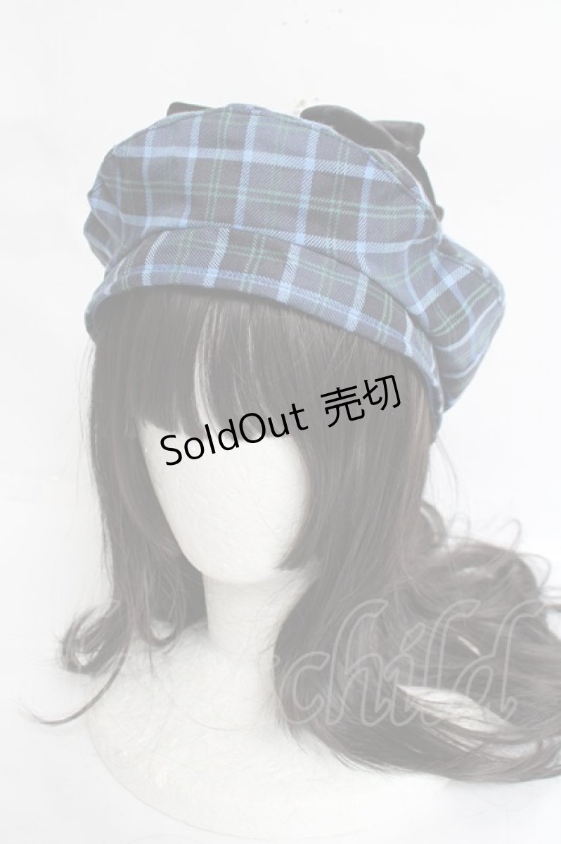 画像2: axes femme kawaii / タータンチェックベレー帽  ブルー Y-26-03-16-060-AX-AC-SZ-ZTK048 (2)
