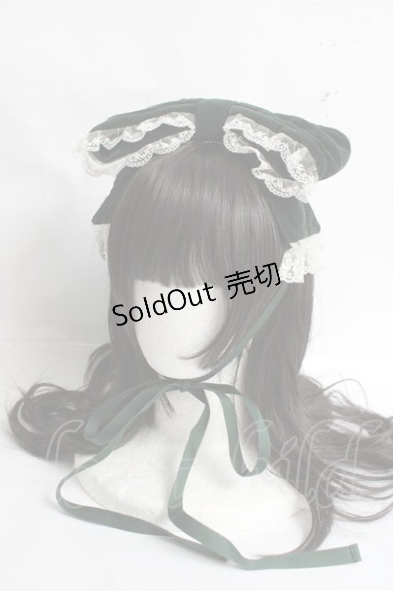 画像1: metamorphose / 別珍リボンヘッドドレス  グリーン Y-26-03-16-072-ME-AC-SZ-ZY (1)