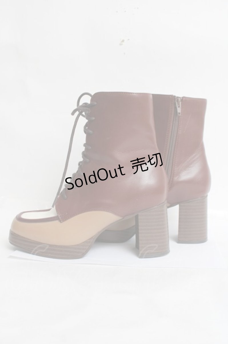 画像2: axes femme / 配色レースアップブーツ M 茶 Y-26-03-16-084-AX-SH-SZ-ZY (2)
