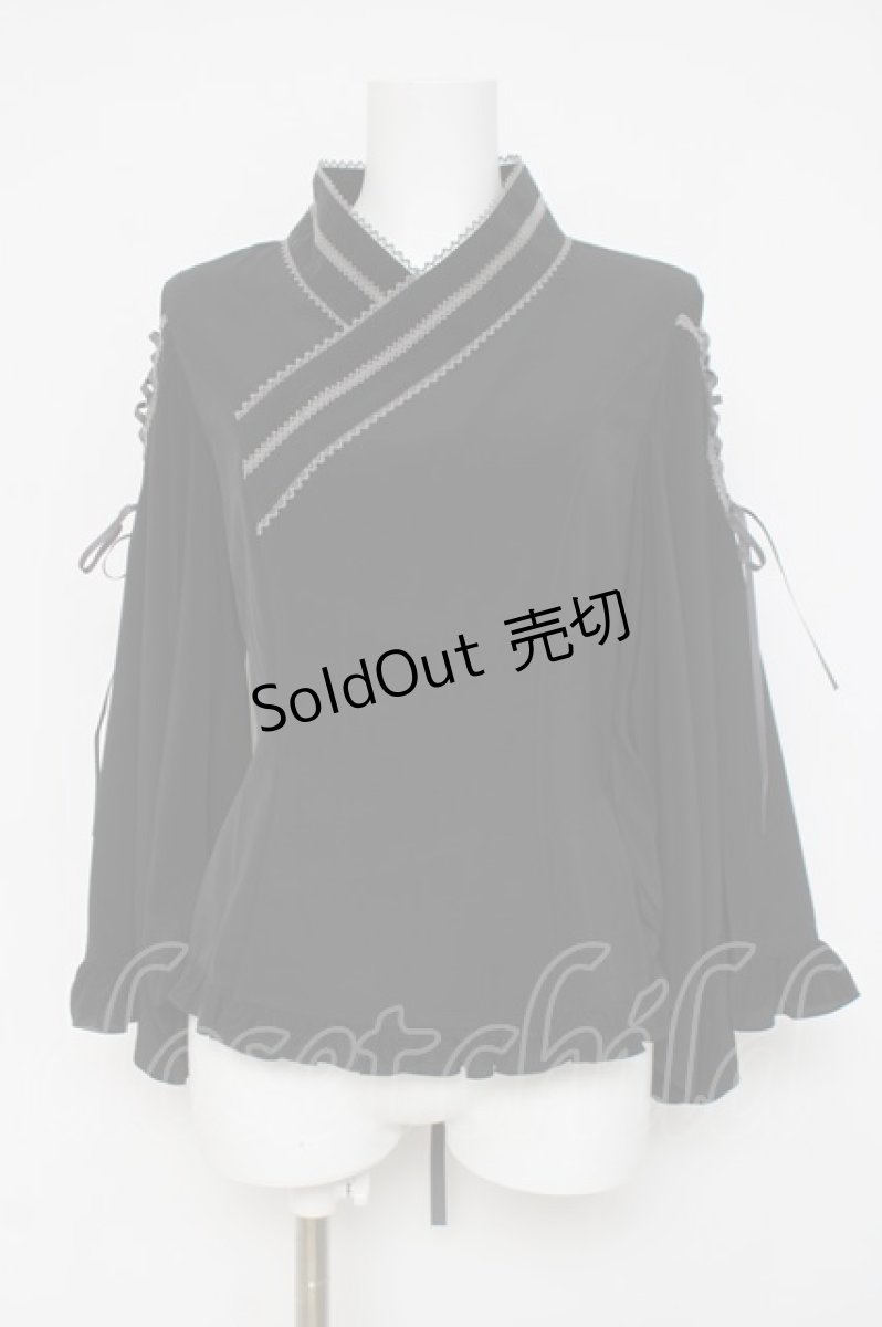 画像1: metamorphose / 着物合わせ風ブラウス  黒 Y-26-03-16-115-ME-BL-AS-ZY (1)