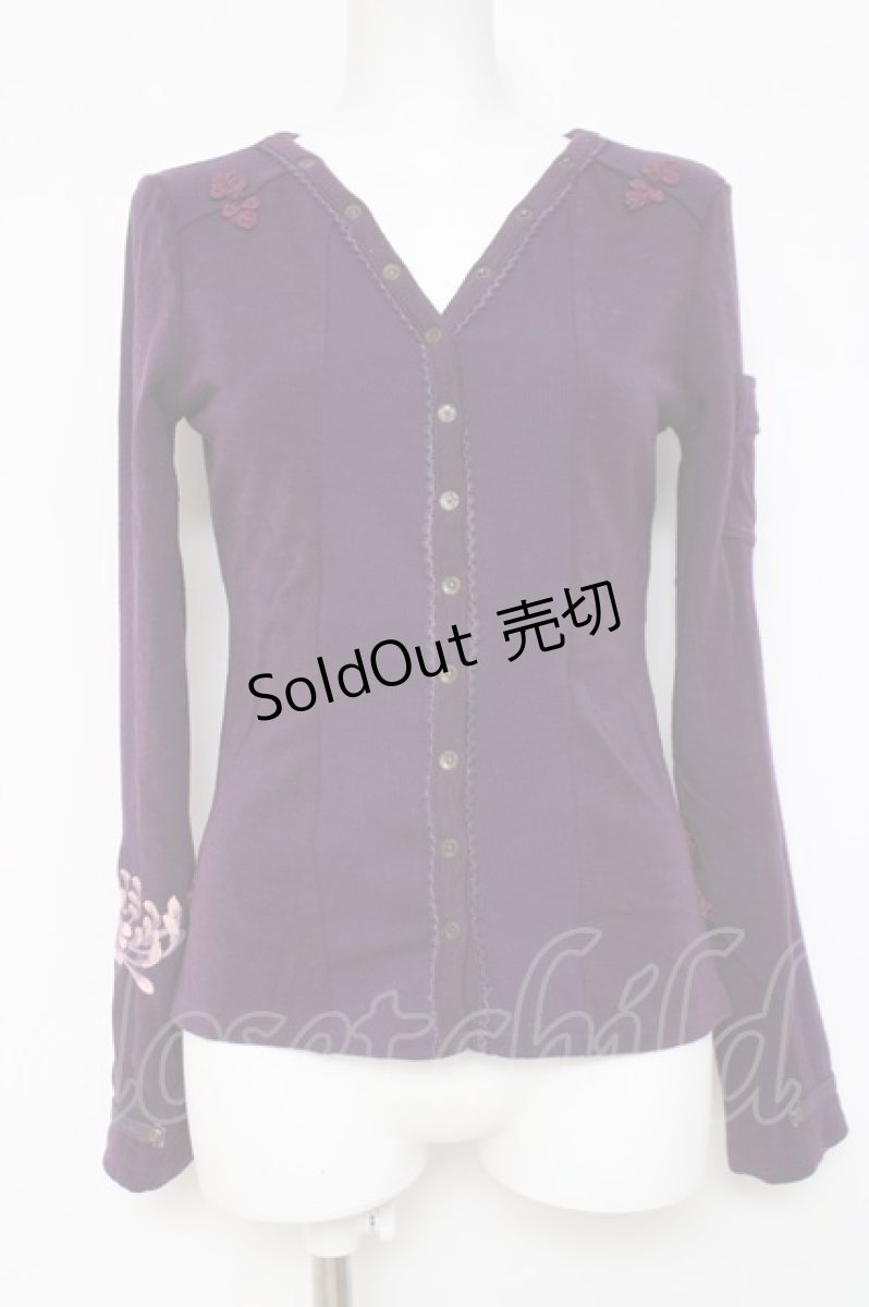 画像1: Ozz On / 菊刺繍チャイナボタントップス  紫 Y-26-03-16-118-OO-TO-SZ-ZY (1)