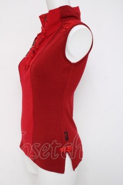 画像2: Ozz On / 菊刺繍ハイネックノースリーブトップス  赤 Y-26-03-16-119-OO-TO-SZ-ZY