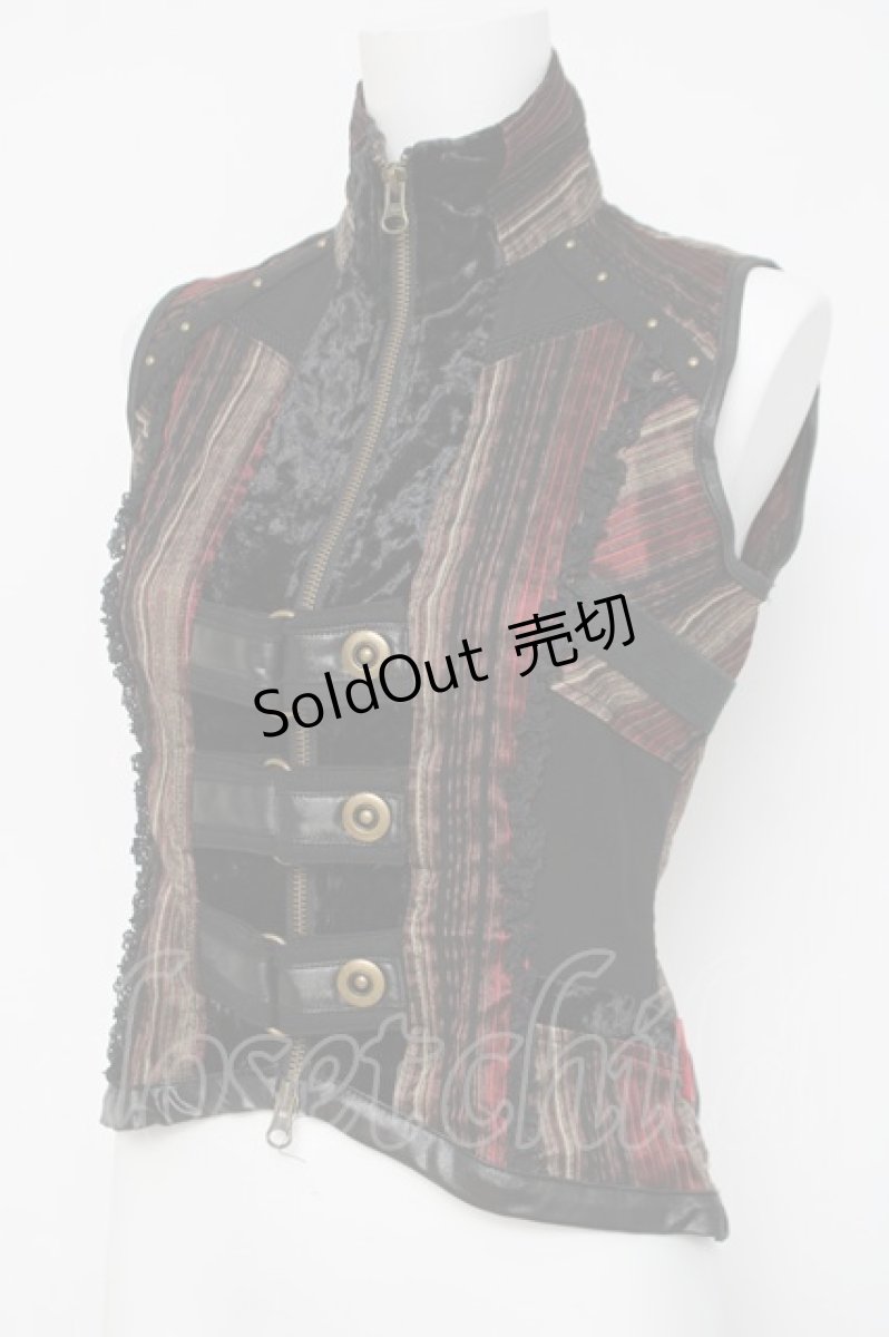 画像1: Ozz On / レジメ柄ZIPベスト  ブラウン/黒 Y-26-03-16-120-OO-TO-SZ-ZY (1)