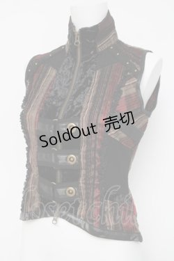 画像1: Ozz On / レジメ柄ZIPベスト  ブラウン/黒 Y-26-03-16-120-OO-TO-SZ-ZY