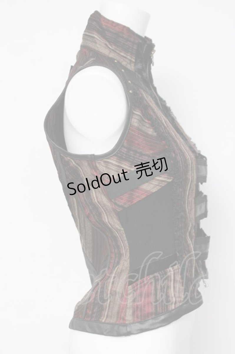 画像2: Ozz On / レジメ柄ZIPベスト  ブラウン/黒 Y-26-03-16-120-OO-TO-SZ-ZY (2)