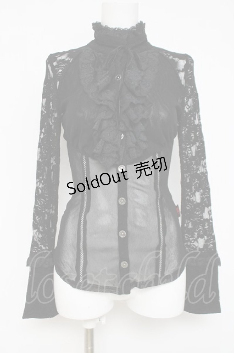 画像1: Ozz On / レース×メッシュブラウス  黒 Y-26-03-16-125-OO-BL-SZ-ZY (1)