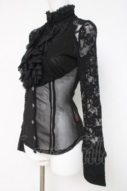 画像2: Ozz On / レース×メッシュブラウス  黒 Y-26-03-16-125-OO-BL-SZ-ZY