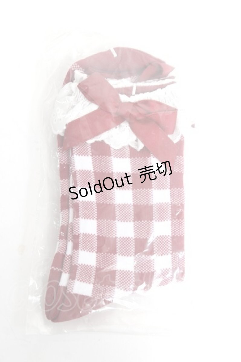 画像1: axes femme kawaii / ギンガムチェック柄ソックス F ワイン Y-26-03-16-021-AX-ZA-SZ-ZY (1)