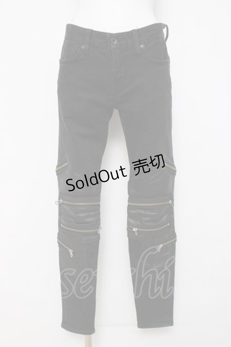 画像1: CIVARIZE / PUレザー切り替えバイカーZIPストレッチスキニーパンツ 42 ブラック Y-26-03-16-154-GO-PA-SZ-ZY (1)
